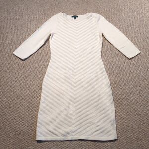 Lauren Ralph Lauren Cable Knit Sweater Dress M Beige Cream Chevron Classic Chic